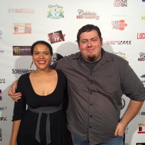 Andrew posing on the red carpet with actress Senta Burke at the after party for the 2014 Los Angeles 48 Hour Film Projects Audience Award screening where Press COOK 2014 was screened