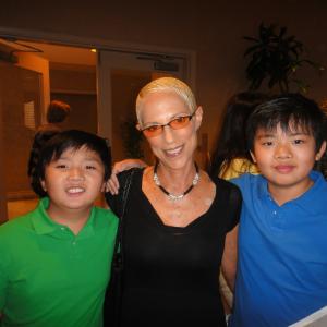 Michael Zhang and Matthew Zhang with Irene Dreayer  Disney Executive Producer of Suite Life on Deck