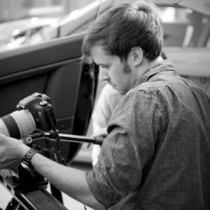 Burke Doeren on set directing a promo for the Aston Martin V12 Vantage Carbon Black