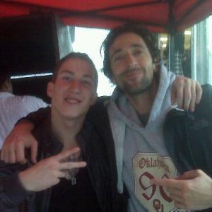 Talon Reid and Adrien Brody on set filming the new Chrysler commercial.