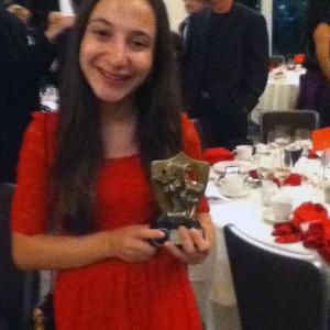 Lucia Vecchio winning the Aubry Award for Best Lead Actress in a Drama for The Diary of Anne Frank