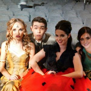 On set of Senior Project with Vanessa Marano Ryan Potter Meaghan Martin and Lynn Telzer
