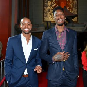Actor Jay Ellis (L) and NBA player Larry Sanders of the Milwaukee Bucks attend Relativity Media's 