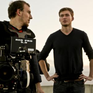 Writer  director David Leidy with cinematographer Tobias Deml on the set of Atonia