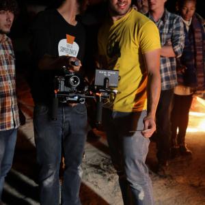 Juan Poveda and Pedro J. Poveda shooting The Purple Elephants' music video for the song 'We Will Ride The Moon Until The End'.