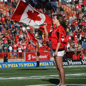 Victoria Maria singing the Canadian National Anthem for the Calgary Stampeders, 2008