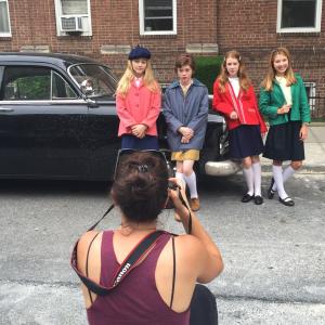 Booch OConnell on the set of Puk Grastens feature film 37 with Sophia Caruso Sophia Lillis and Jane Shearin