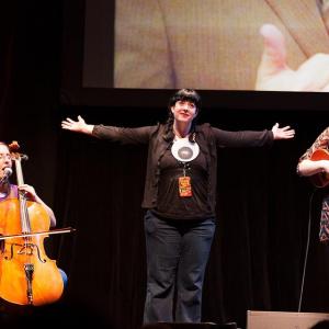Bonnie Burton on stage with the Doubleclicks at W00tstock.