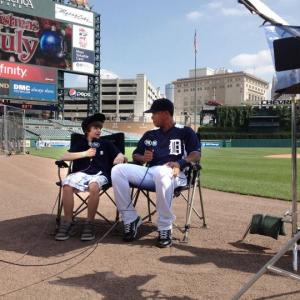 Connor interviewing Detroit Tiger Ramon Santiago live on FOX Sports Detroit.