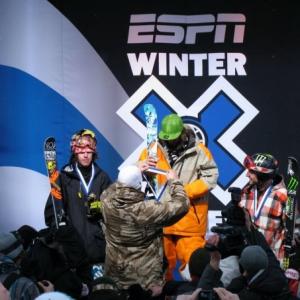 Accepting medal for 3rd place in Winter X Games Slopestyle 2010