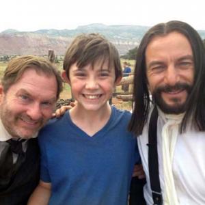 Pictured L to R Stephen Root Max Manzanares and Jason Issacs on the set of Sweetwater 2012
