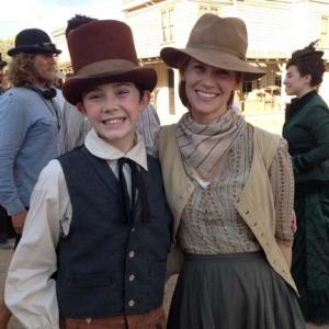 Max Manzanares and January Jones on the set of Sweetwater 2012