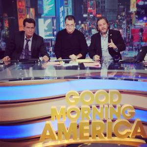 on the set of Good Morning America with Charlie Sheen and Mark Burg