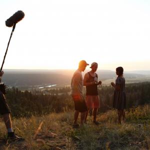 Writers and directors Trevor Mack and Matthew Taylor Blais direct Trinity Stump on set of Clouds of Autumn