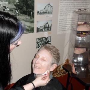Starting makeup for Judith ODea on set at the Trans Allegheny Lunatic Asylum in Weston West Virginia for Night of the Living Dead Genesis