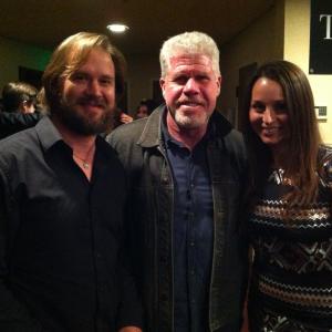 Canadian Actor Sheldon Charron and his wife Monique Lopez with Ron Pearlman Sons of Anarchy Hellraiser at the Hollywood premiere of Greg Francis movie Poker Night