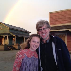 On set When Calls the Heart with Michael Landon Jr and a double rainbow