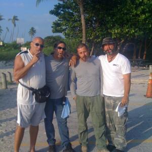 Left to Right: Greg Ives, Bill Deem, Christph Vitt, Marko Sanginetto, on location in Key Biscyane, Florida on the feature film 