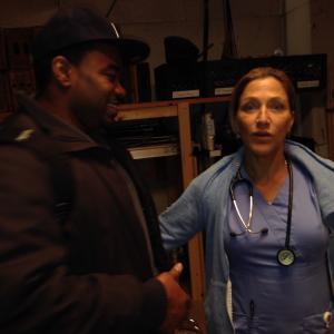 Truck hanging with Edie Falco on set