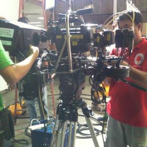 Setting up the 3D rig on a film set