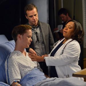 Bryce Lee Townsend, Tony Phelan and Chandra Wilson on set of Grey's Anatomy and Get Up, Stand Up
