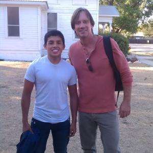 Dylan Ramos and Kevin Sorbo on the set of Abel's field
