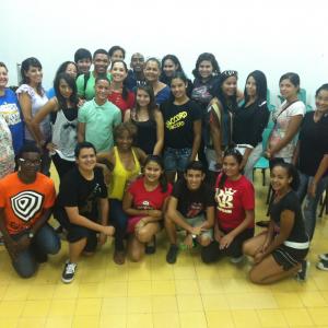 Nathalie Biermanns with her students of:Film Acting Workshop in Aruba