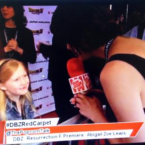 Host Meredith Placko interviews Abigail Zoe Lewis at the World Premiere of Dragon Ball Z: Resurrection 'F' held at the Egyptian Theatre on April 11, 2015 in Hollywood, California.