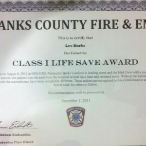 Life Save Award Certificate 2011