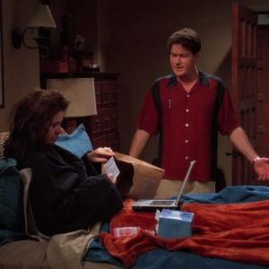 Still of Charlie Sheen and Jennifer Taylor in Two and a Half Men 2003