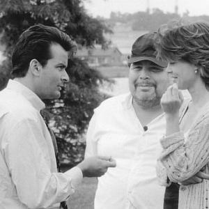 Linda Hamilton Charlie Sheen and George P Cosmatos in Shadow Conspiracy 1997