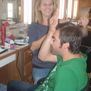 Goofing off with hair & makeup. On the set of Yellow.