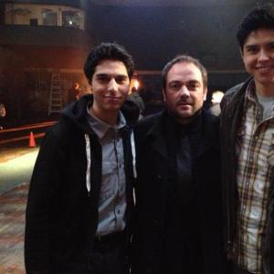 Artin John with Mark Sheppard and Jordan Connor on the set of Supernatural.