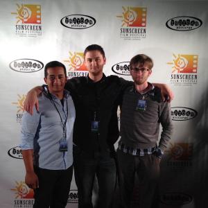 James Morris poses with Michael Christensen (right) and Omar Villalba (left) at the at the Sunscreen Film Festival.