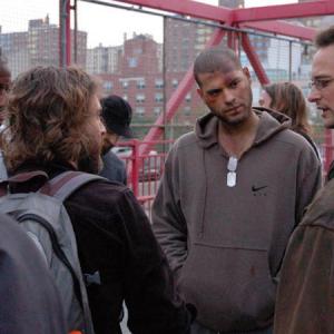 Mig Feliciano with director Josh Wick (left) on set of Francis of Brooklyn.