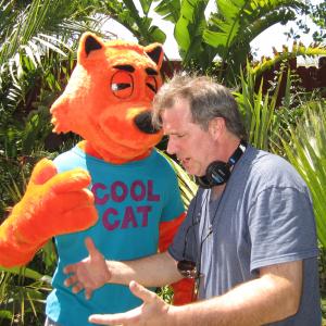 Derek Savage directing Cool Cat on Cool Cat Saves the Kids set
