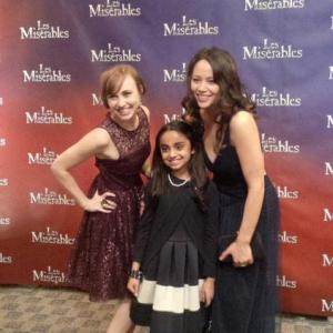 Samantha Hill Cosette Saara Chaudry Young Cosette and Melissa ONeil Eponine at the opening night gala of Les Miserables