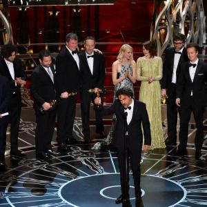 Michael Keaton Alejandro Gonzlez Irritu John Lesher and Emma Stone at event of The Oscars 2015