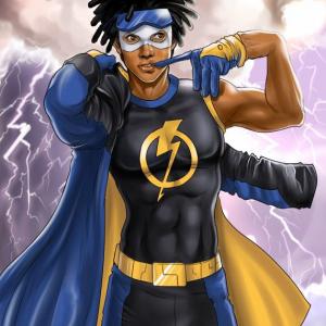 Cartoon picture of Dawayne Jordan as Live Action Super Hero Static Shock 2013