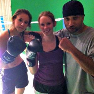 With costars on the set of the short film Fight