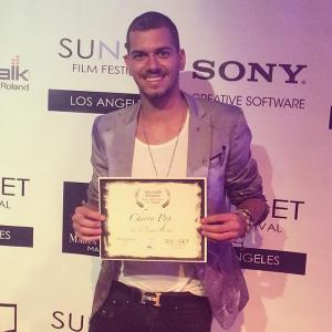 Director Assaad Yacoub accepting his Honorable mention award at the Sunset Film Festival Los Angeles 2014 for Cherry Pop.