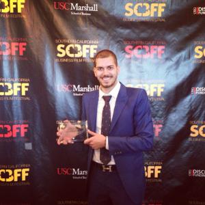 Director/Producer of Cherry Pop accepting an award for Best Actor in a short film at the 2014 Southern California Business Film festival.