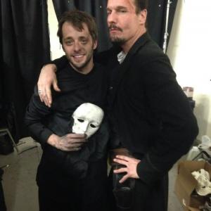 Ben Adams and Michael Eklund on the set of West of Hell