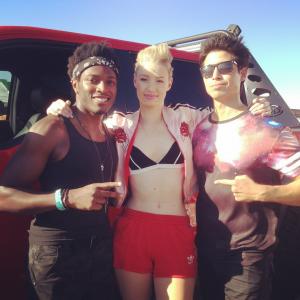 Gentry White on set of Furious 7 with Iggy Azalea and Jon Lee Brody
