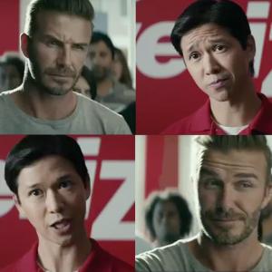 Stills with David Beckham from the Sprint National Commercial as a Verizon salesman