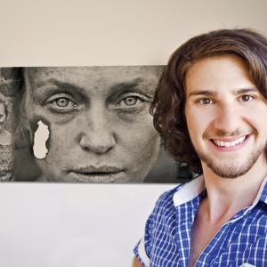 Luke Stambouliah with his photograph of Susie Porter from Persons of Interest Exhibition