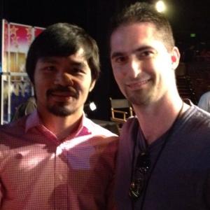 On stage with Manny Pacquiao. Getting ready for the TV Show.