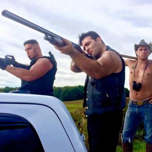 Benny Benzino as Russo (far left) on the set of 