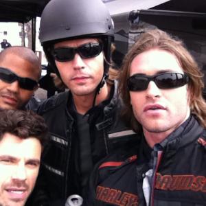on set of Harley ad with the Dudes