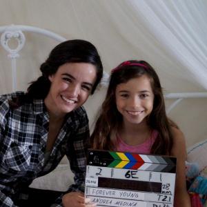 Olivia Knowles and Director Andrea Medina in the set of the short film Forever young